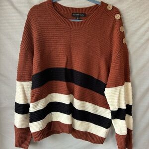 Daniel Rainn Women's Colorblock Sweater - Rust, Black, and Cream